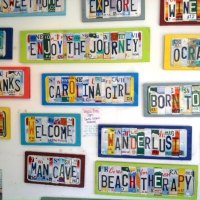 Words, words, words at Over the Moon! These are colorful and fun recycled license plates!